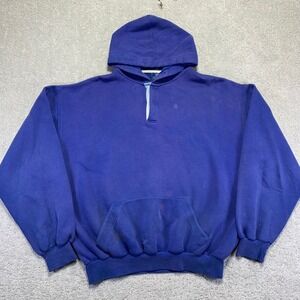 Vintage Norsport Mens Hoodie Size XL Blue Blank Button Henley Pullover Grunge